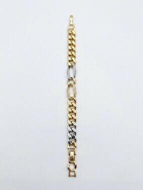 Gold Filled Tri-Tone Link Bracelet with Pave Accents NEW with Box, 6.5” to 7.5”